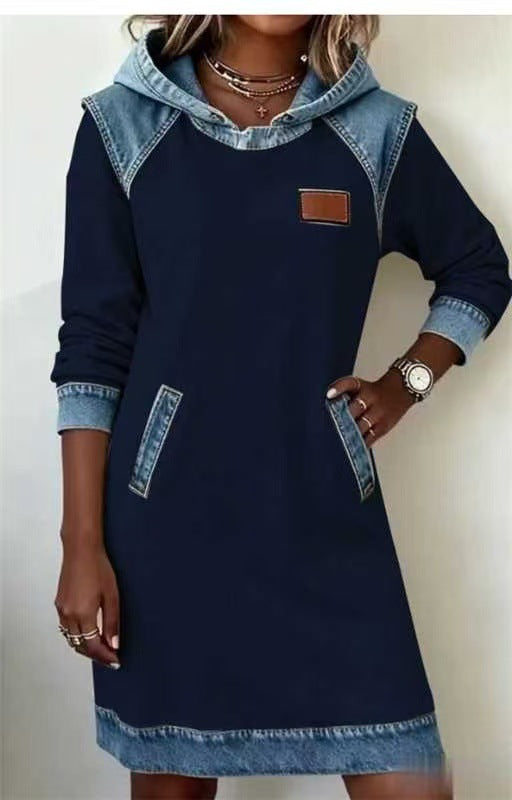 Ensemble jupe sweat à capuche assortie en denim, best-seller pour femmes