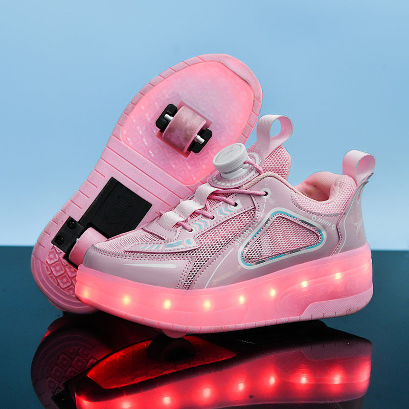 Chaussures de patinage à roulettes déformables à double roue en maille pour enfants Heelys, lumineuses et rechargeables