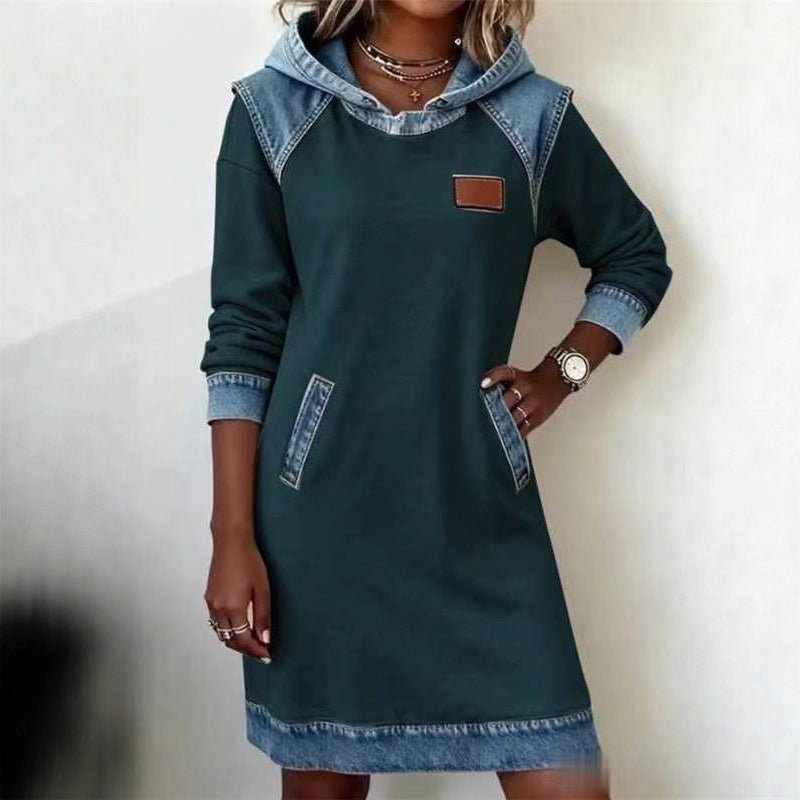 Ensemble jupe sweat à capuche assortie en denim, best-seller pour femmes