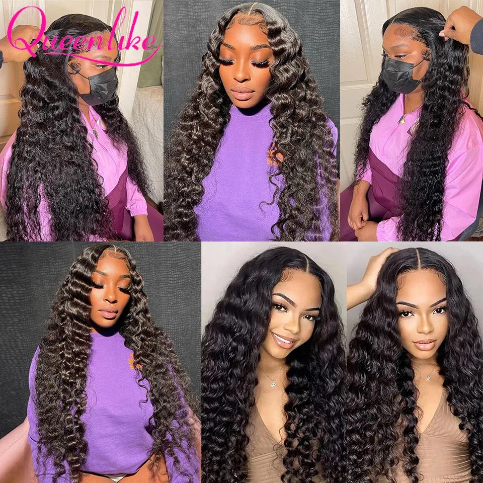 Extensions de cheveux humains Queenlike Deep Wave, 24, 26 et 28 pouces, boucles profondes, 100 % cheveux humains, cheveux brésiliens naturels.