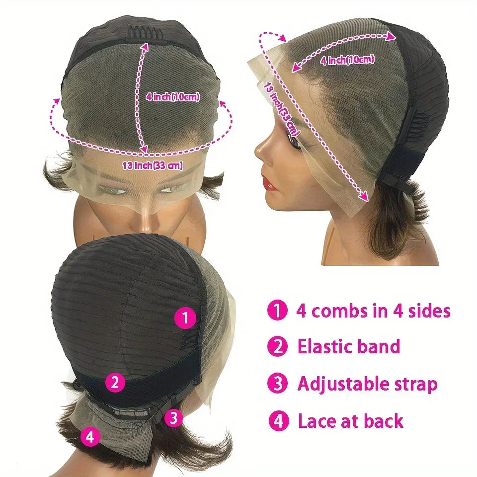 Perruque courte coupe pixie en cheveux humains de qualité supérieure avec lace front 13x4, idéale pour les femmes noires.