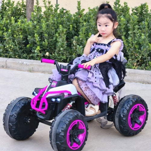 Voiture électrique à pédales, quad électrique 12V pour enfants, 4 roues avec Bluetooth, phares, sièges en cuir, pour garçons et filles, utilisation intérieure et extérieure.