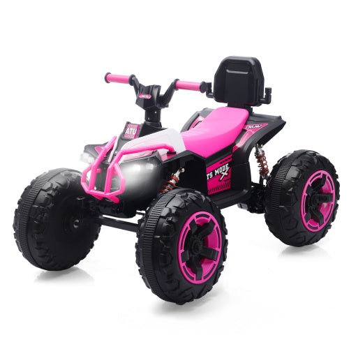 Voiture électrique à pédales, quad électrique 12V pour enfants, 4 roues avec Bluetooth, phares, sièges en cuir, pour garçons et filles, utilisation intérieure et extérieure.