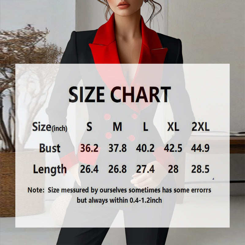 Blazer classique pour femme à revers cranté, veste croisée à manches longues et taille bicolore.
