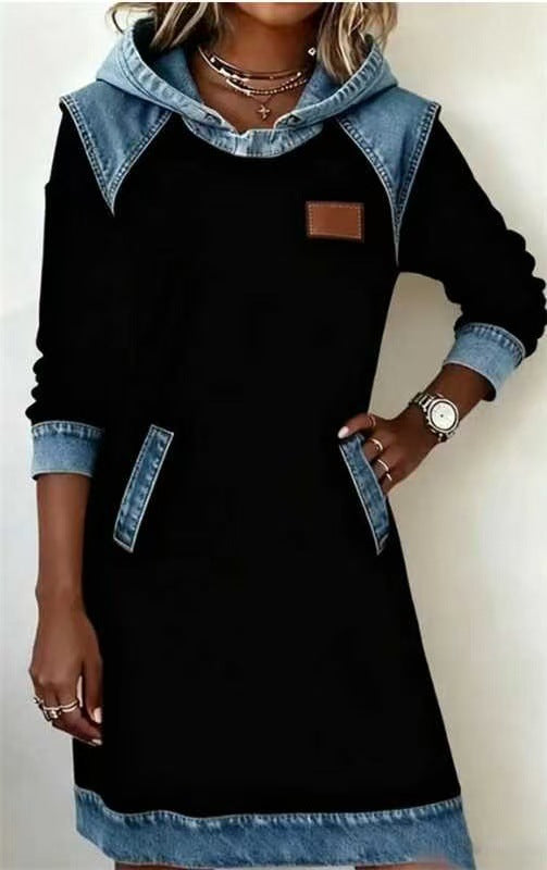 Ensemble jupe sweat à capuche assortie en denim, best-seller pour femmes