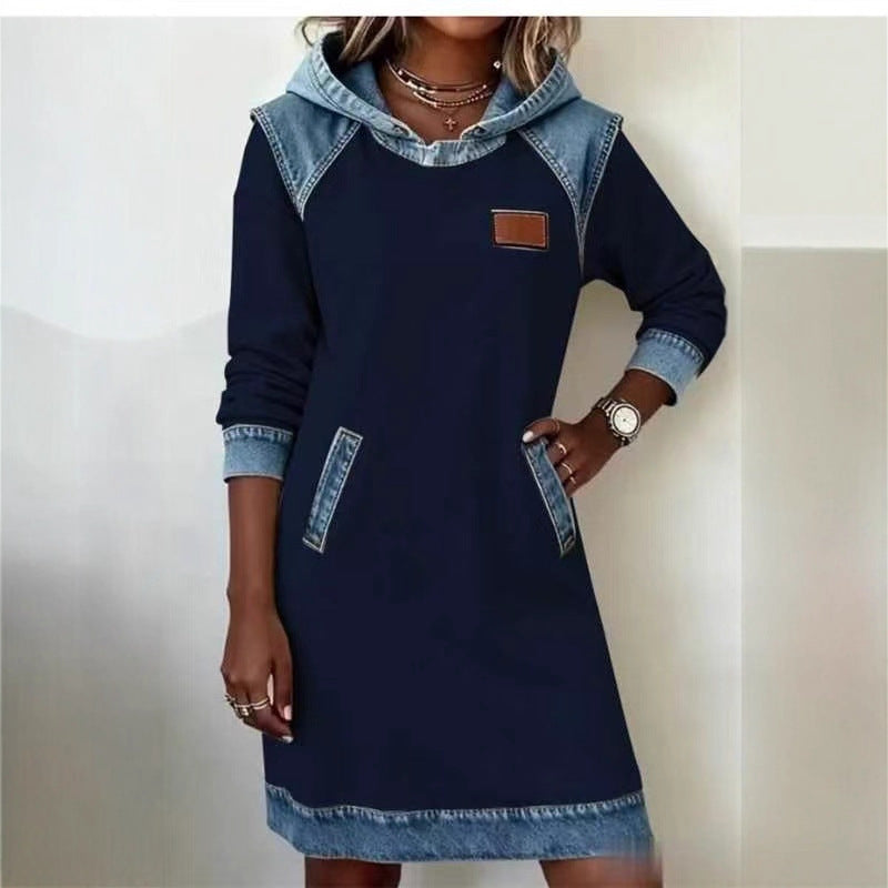 Ensemble jupe sweat à capuche assortie en denim, best-seller pour femmes
