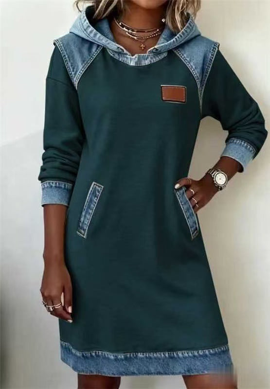 Ensemble jupe sweat à capuche assortie en denim, best-seller pour femmes