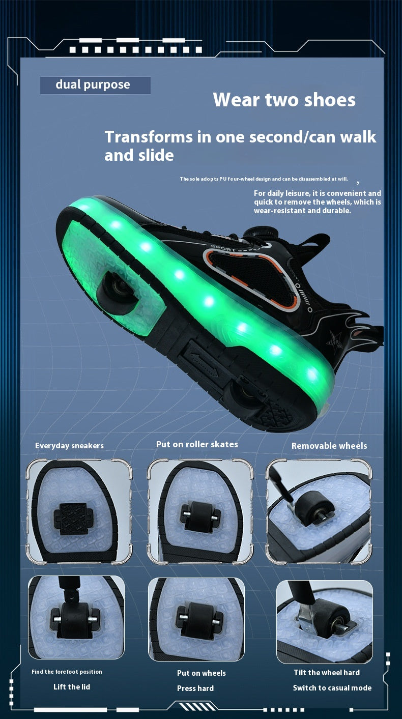 Chaussures de patinage à roulettes déformables à double roue en maille pour enfants Heelys, lumineuses et rechargeables